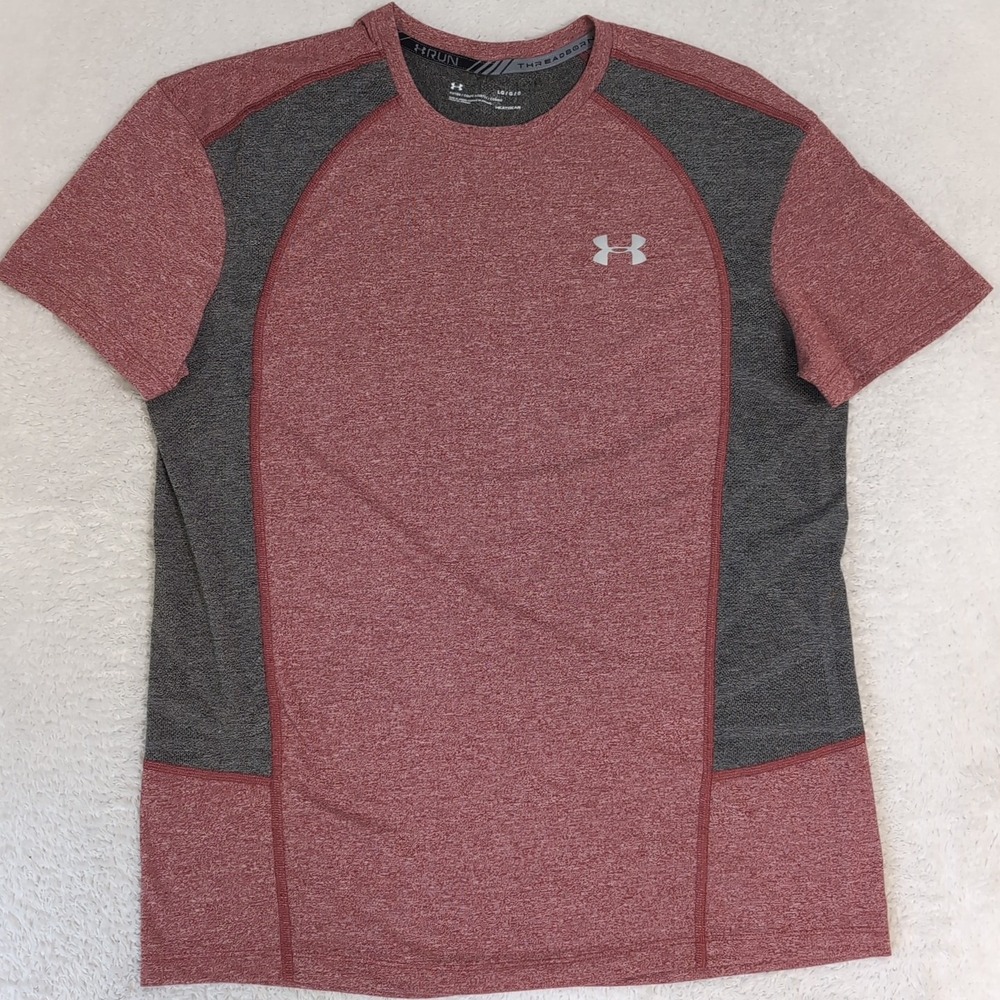 Under Armour Tee T Shirt Mens L Heather Maroon Gray Knit Short Sleeve Fitted